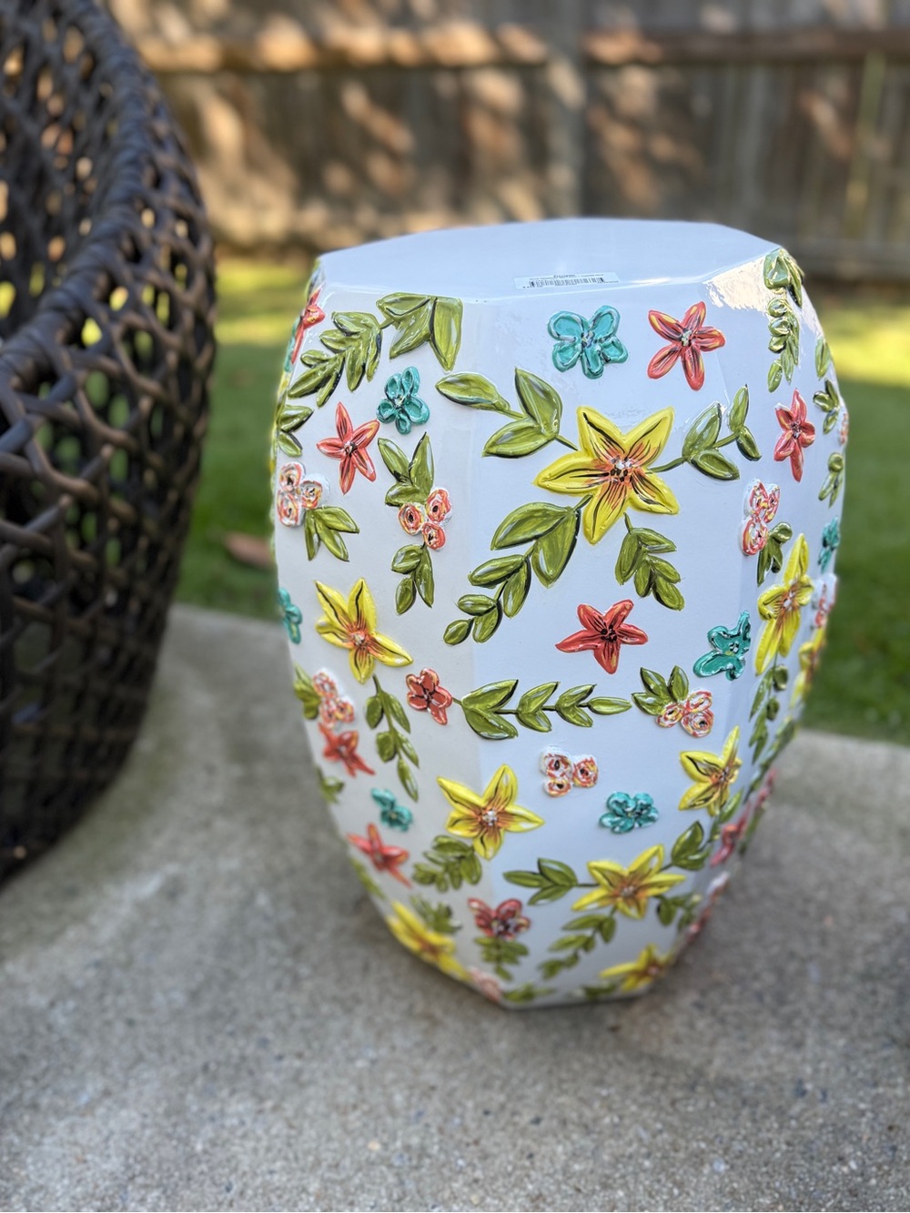 Frontgate Hand Painted Floral Garden Stool - NWT